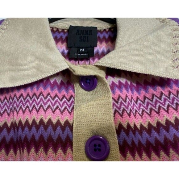 Anna Sui Womens Multicolor Chevron Knit Sleeveless Midi Collared Dress Sz M - Picture 5 of 8